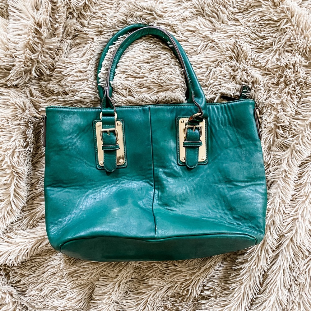 Green faux leather tote bag